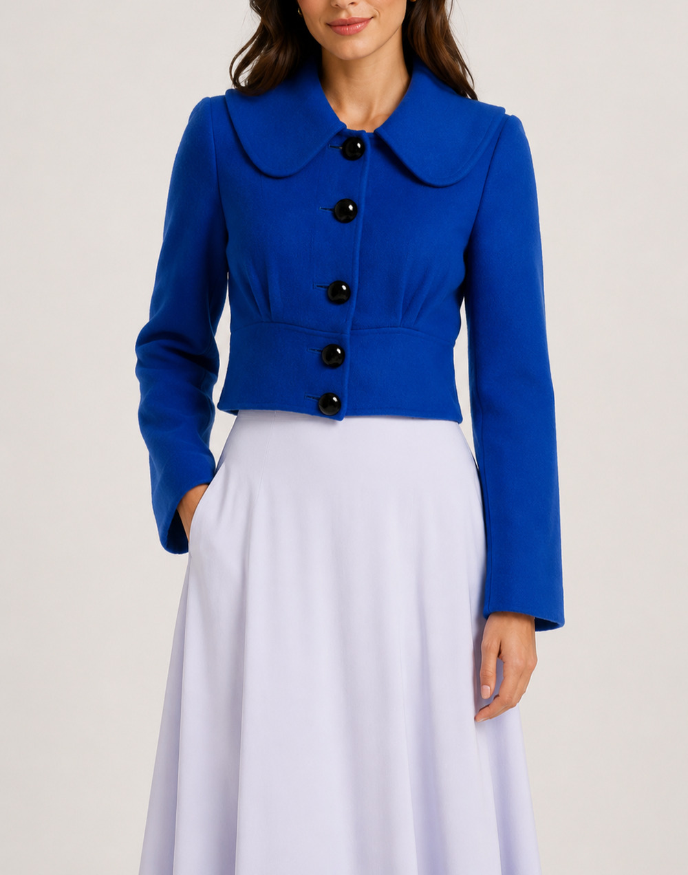 Temperley London 100% Angora Blue Cropped Jacket Peter Pan Collar Women's 2